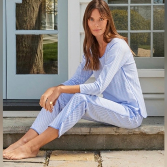 Lake Pajamas PJs Pima Cotton Classic Set Hydrangea Blue Striped Soft Size XL - Picture 2 of 9